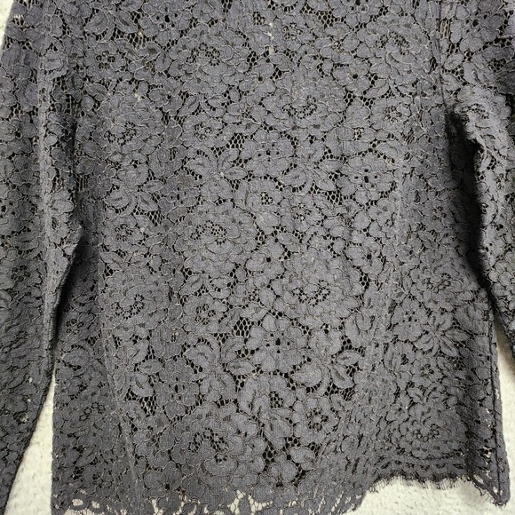 J. Crew Scalloped Lace Mock Neck Top Womens 8 Black Floral Whimsigoth Gothic - Picture 6 of 14